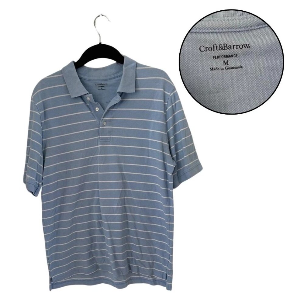 Croft & Barrow Blue Striped Polo Shirt Medium